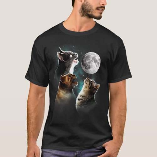 Funny Cat Cats Meowling At Moon Cat Lover T_Shirt