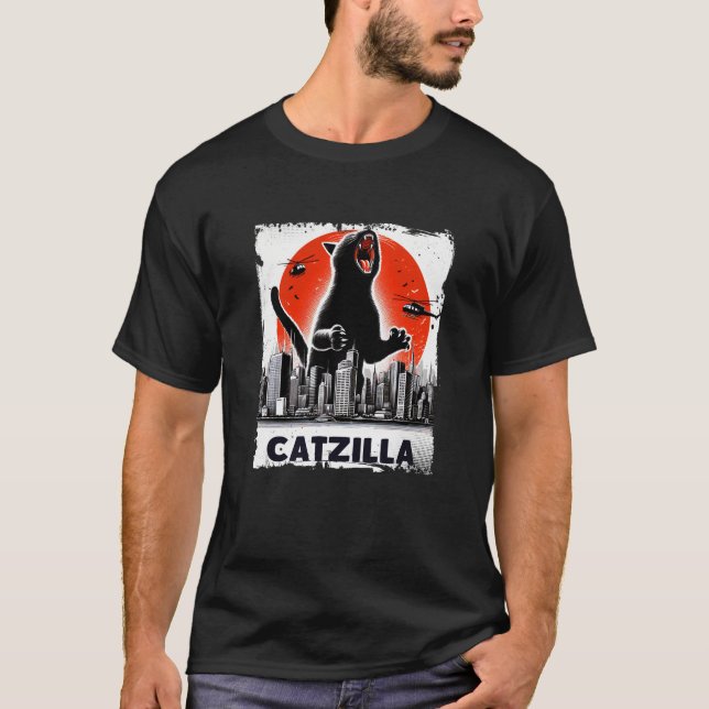Funny Cat Catzilla Cat Japanese T-Shirt (Front)