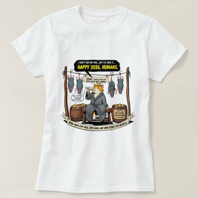 Funny cat celebrating 2026T-Shirt T-Shirt (Design Front)