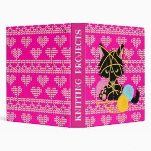 Funny Cat Chaotic Knitting  3 Ring Binder