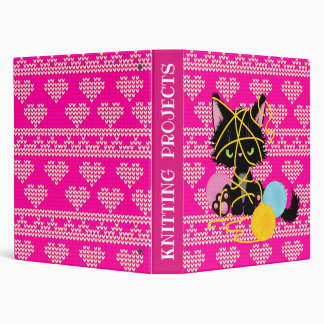 Funny Cat Chaotic Knitting  3 Ring Binder