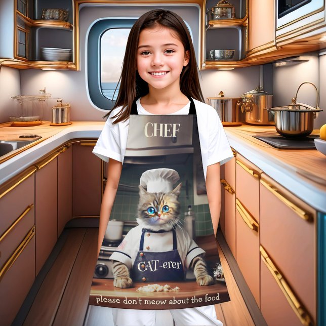 Funny Cat Chef Caterer Cute Apron (A cute chef caterer apron featuring a funny kitty trying to make a mess of the kitchen)