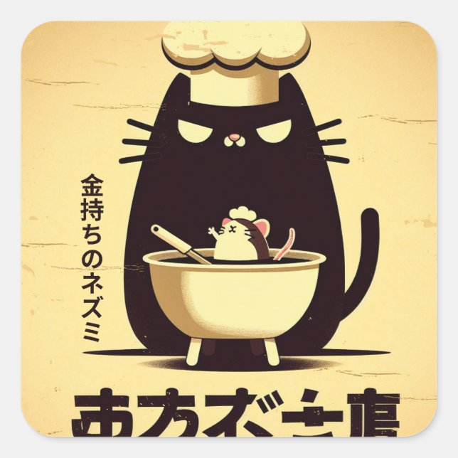 Funny Cat Chef Cooking Square Sticker (Front)