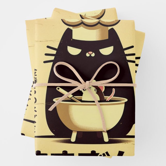 Funny Cat Chef Cooking Wrapping Paper Sheets (In situ)