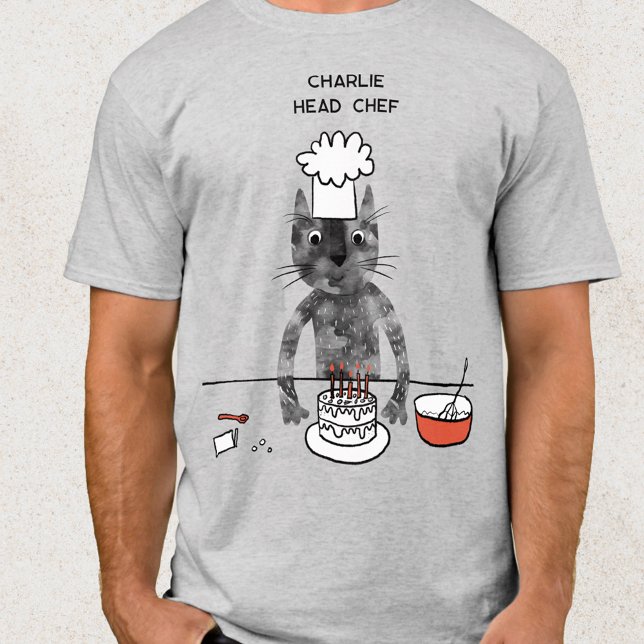 Funny Cat Chef Personalized Head Chef Cooking T-Shirt (Fun black cat head chef personalized t-shirt for animal lovers and cooks everywhere!  Unisex)