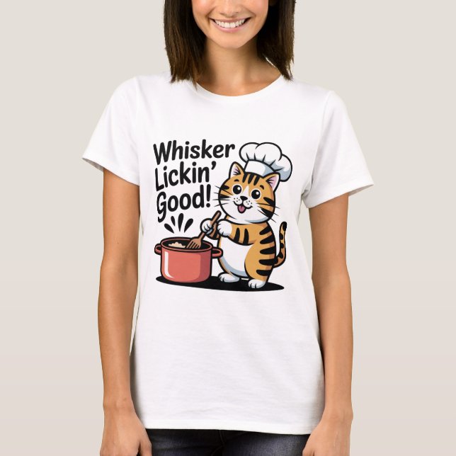 Funny Cat Chef Tee Cooking Humor Graphic T- Shirt (Front)