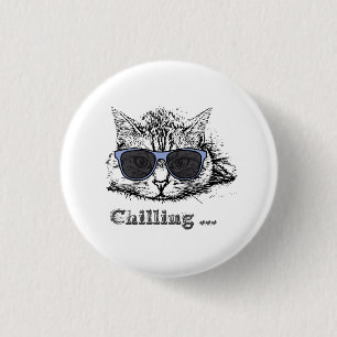 Funny Cat Chilling With Cute Sunglasses Button