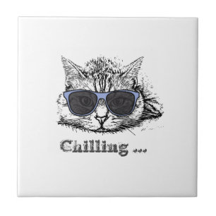 Funny Cat Chilling With Cute Sunglasses Ceramic Tile