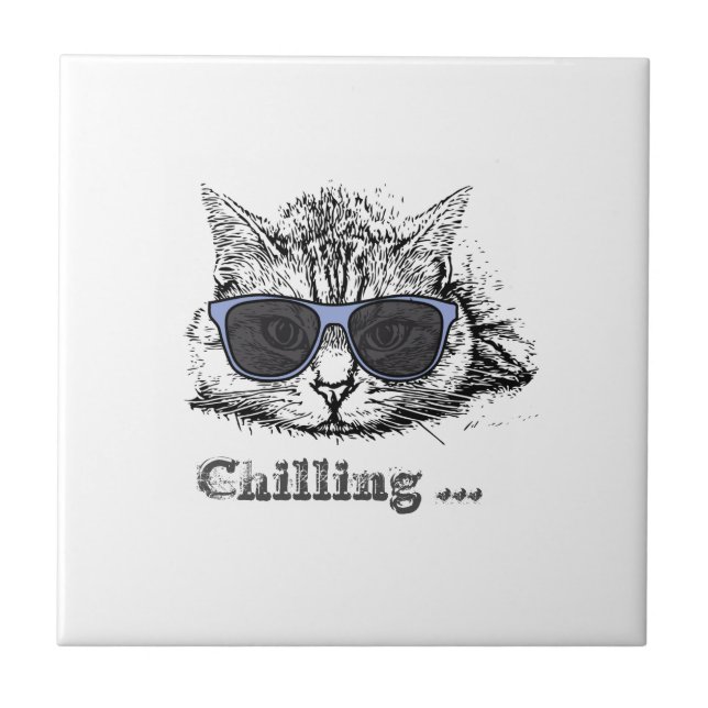 Funny Cat Chilling With Cute Sunglasses     Ceramic Tile (Front)