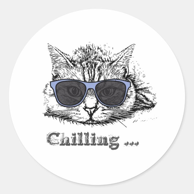 Funny Cat Chilling With Cute Sunglasses        Classic Round Sticker (Front)