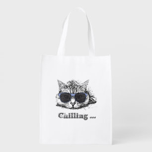 Funny Cat Chilling With Cute Sunglasses         Grocery Bag