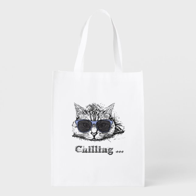 Funny Cat Chilling With Cute Sunglasses         Grocery Bag (Back)