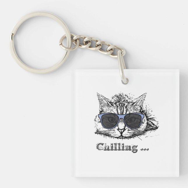 Funny Cat Chilling With Cute Sunglasses         Keychain (Front)