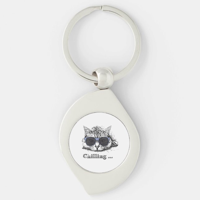 Funny Cat Chilling With Cute Sunglasses        Keychain (Front)
