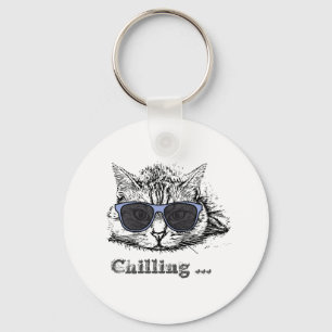 Funny Cat Chilling With Cute Sunglasses Keychain