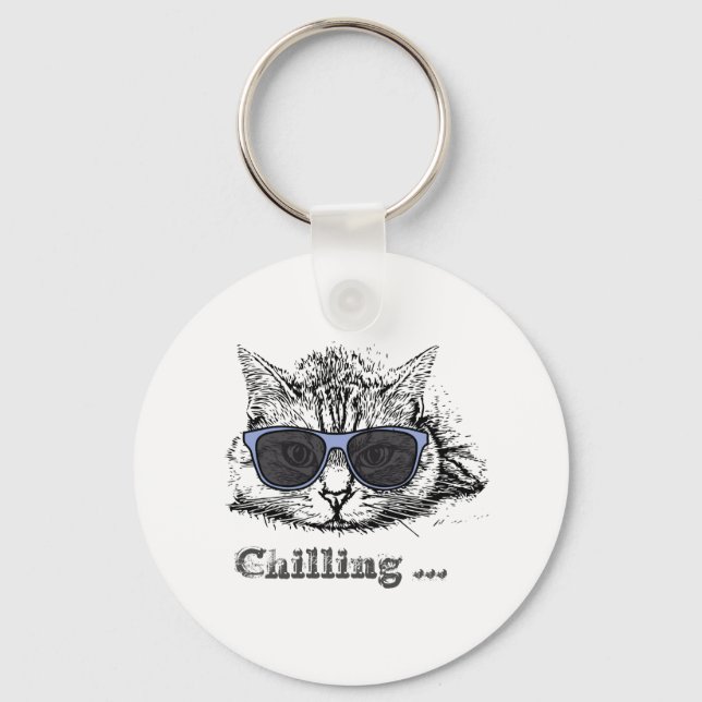 Funny Cat Chilling With Cute Sunglasses        Keychain (Front)