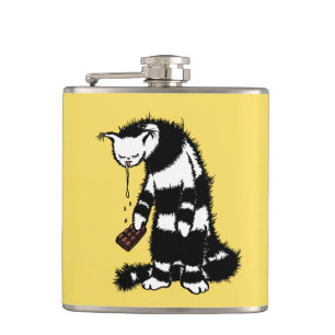Funny Cat Chocolate Lover - Ink Drawn Drooling Cat Flask