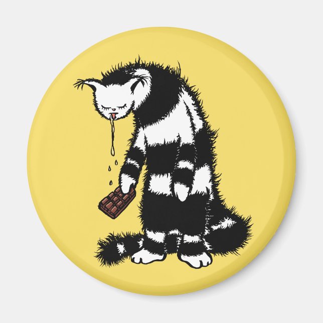 Funny Cat Chocolate Lover - Ink Drawn Drooling Cat Magnet (Front)