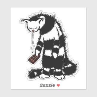 Funny Cat Chocolate Lover - Ink Drawn Drooling Cat Sticker