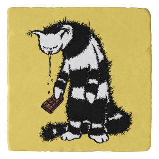 Funny Cat Chocolate Lover - Ink Drawn Drooling Cat Trivet