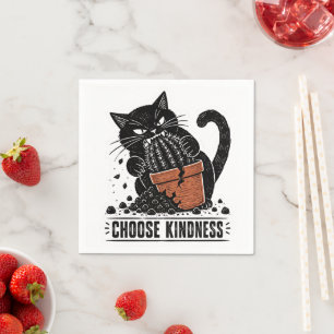 Funny Cat Choose Kindness Linocut Meme Napkins