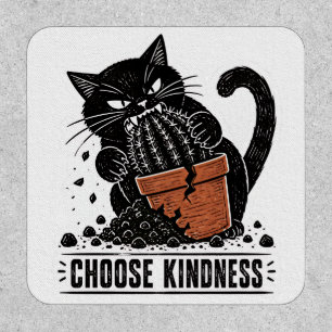 Funny Cat Choose Kindness Linocut Meme Patch