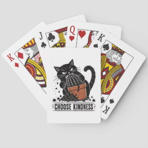Funny Cat Choose Kindness Linocut Meme Poker Cards