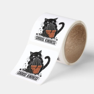 Funny Cat Choose Kindness Linocut Meme Square Sticker