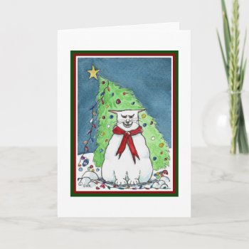 Funny Cat Christmas Card by GailRagsdaleArt at Zazzle