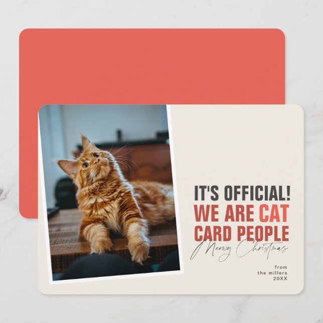 Funny Cat Christmas Card Red Meowy Christmas (Front/Back)