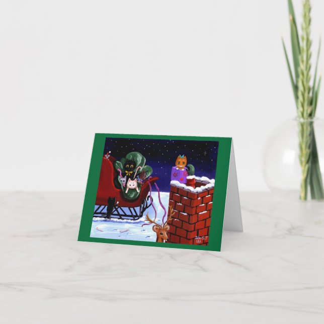 Funny Cat Christmas Card Reindeer Creationarts (Front)