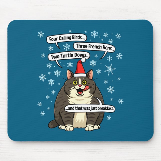 Funny Cat Christmas Carol Meme Merch Santa Hat Kit Mouse Pad (Front)
