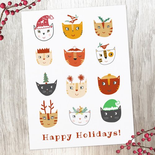 Funny Cat Christmas Holiday Postcard