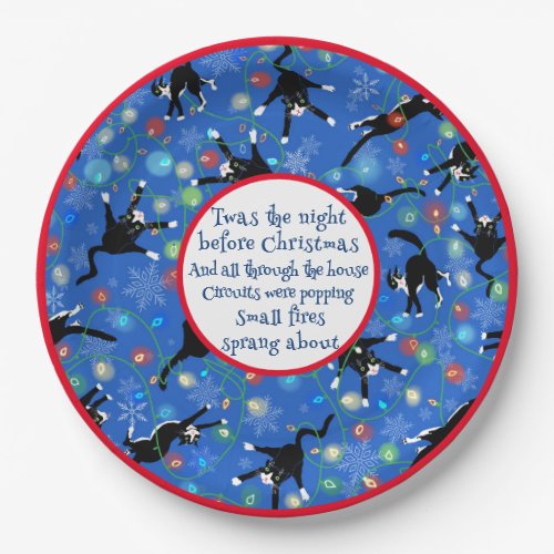 Funny Cat Christmas Lights Paper Plates