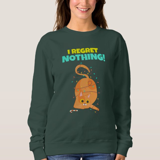 Funny Cat Christmas Lights Tangle Up Sweatshirt (Front)