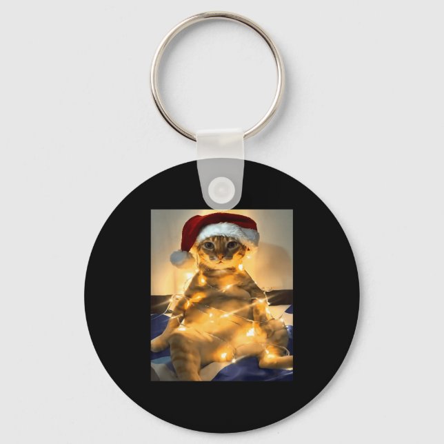 Funny Cat Christmas Meme Shirt Cute Holiday Meme C Keychain (Front)