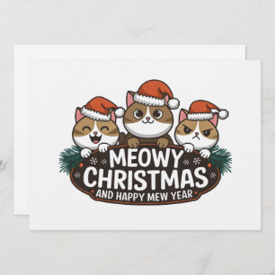 Funny cat christmas meow wearing christmas hat holiday card