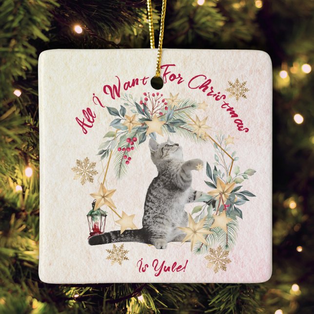 Funny Cat Christmas Ornament – Wreath & Snowflakes (Creator Uploaded)