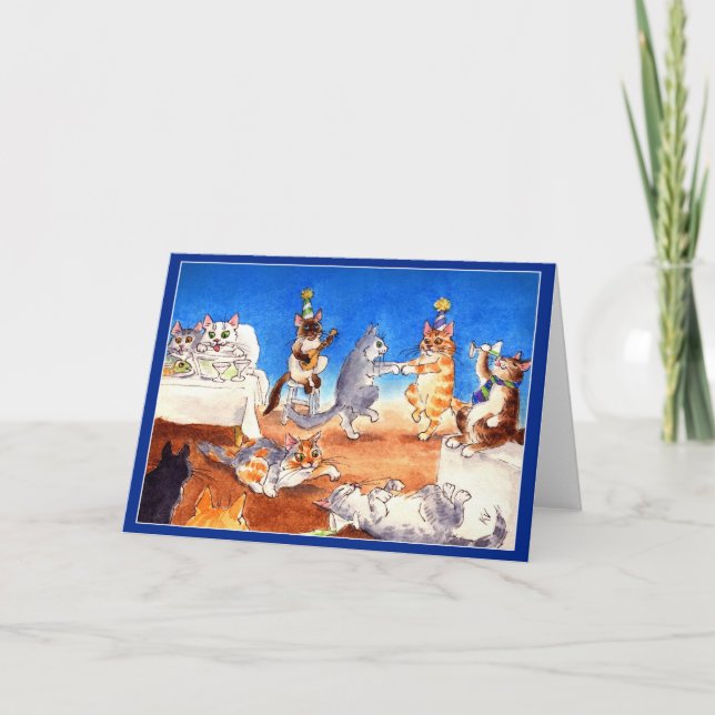 Funny Cat Christmas party greeting card (Front)