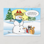 Funny Cat Christmas Postcards | Tabby Snowman<br><div class="desc">Send out funny Christmas postcards to friends and family with a personalized touch! This unique illustration by Raphaela Wilson depicts an orange tabby cat with a blowtorch melting down frosty the snowman to get to the red cardinals atop in their cozy nest. One cardinal bird says to the other: "I...</div>