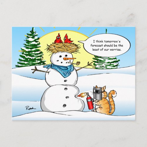 Funny Cat Christmas Postcards  Tabby Snowman