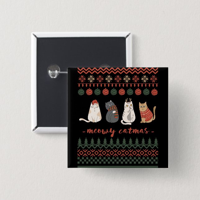 Funny Cat Christmas Pun - Cat Christmas Button (Front & Back)