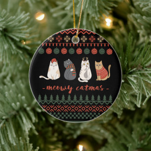 Funny Cat Christmas Pun - Cat Christmas Ceramic Ornament