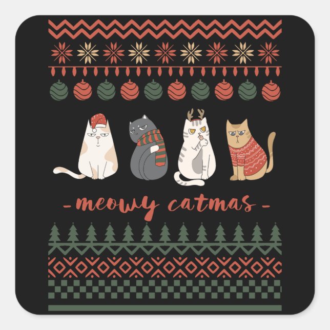 Funny Cat Christmas Pun - Cat Christmas Square Sticker (Front)