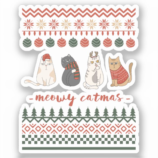 Funny Cat Christmas Pun - Cat Christmas Sticker (Front)