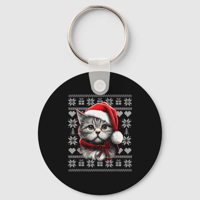 Funny Cat Christmas Shirts Men Women Cats Lover Ug Keychain (Front)