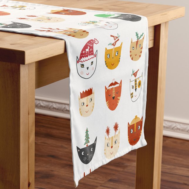 Funny Cat Christmas Short Table Runner (Fun Christmas kitty cats festive table runner for animal lovers)