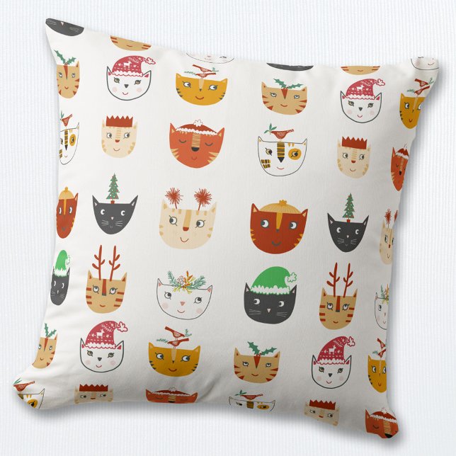 Funny Cat Christmas Throw Pillow (Fun Christmas Cat pillow)