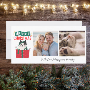 Funny Cat Christmas Tree 2 Photo Meowy Custom  Holiday Card
