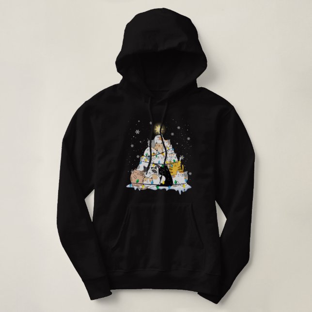 Funny Cat Christmas Tree Cute Cats Design Women Me Hoodie (Design Front)